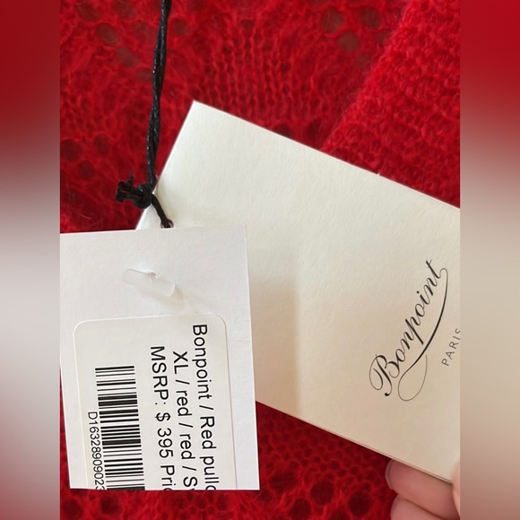 Bonpoint V-Neck Mohair Knit Pullover Red Sweater Size XL - Picture 6 of 10